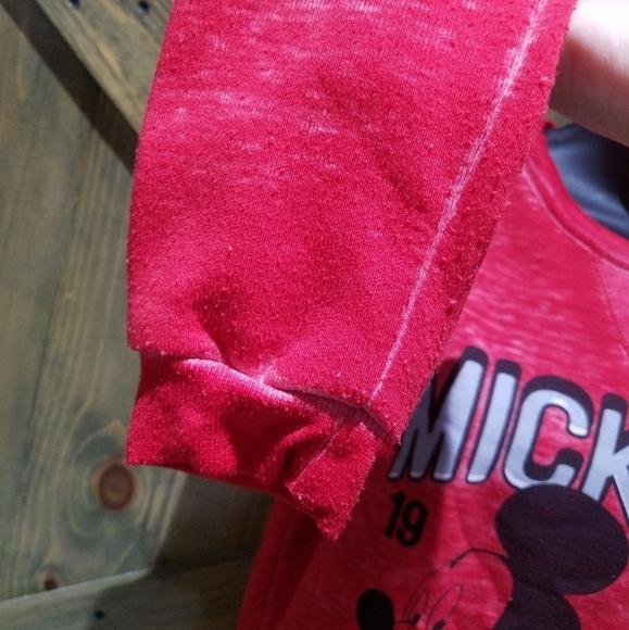 DISNEY MICKEY MOUSE RED BURNOUT SWEATSHIRT HAPPIEST PLACE ON EARTH - Picture 4 of 9